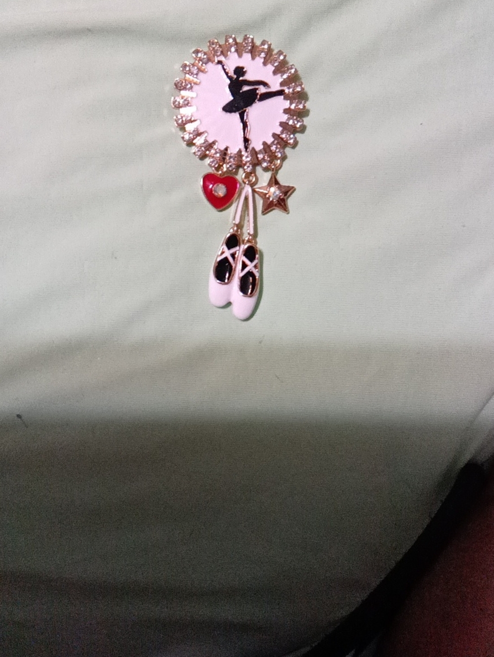 Ballet Dancer Charm Brooch with Ballet Shoes and Red Heart & Star